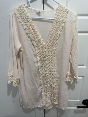 Kiwi Cream Crochet-Trim Swim Coverup